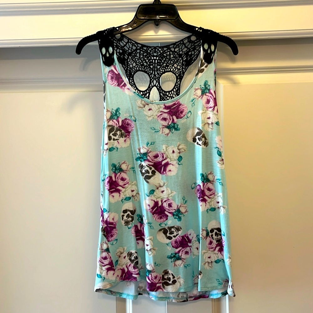 Hot Topic Floral Skull Tank Top